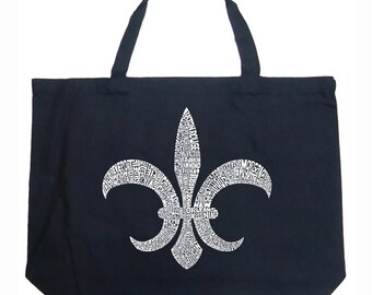 Large Tote Bag - Fleur De Lis - Created using Popular Louisiana Cities