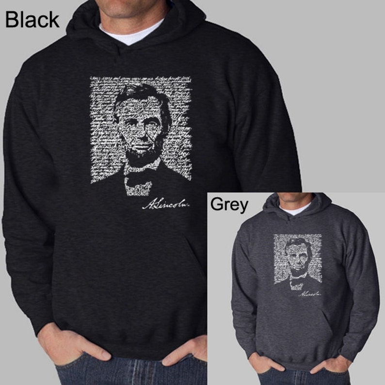 Men's Hooded Sweatshirt Abraham Lincoln Created out of the Entire Gettysburg Address. image 1