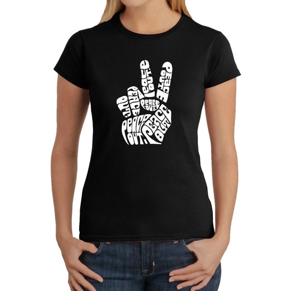 売れ筋商品|||エルエーポップアート カットソー トップス レディース Women's Word Art Paw Heart T-Shirt Pink LA Pop Art Women's Word Art T-shirt - Peace Out - Etsy