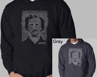 Men's Hooded Sweatshirt - Edgar Allen Poe - The Raven - Created using the full text to The Raven