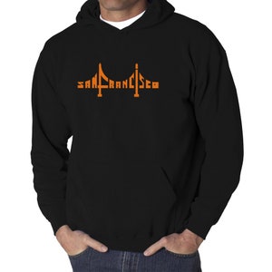 LA Pop Art Men&#39;s &quot;Word Art&quot; Hooded Sweatshirt - San Francisco Bridge