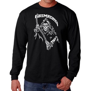 LA Pop Art Men&#39;s Word Art Long Sleeve T-shirt - Grim Reaper