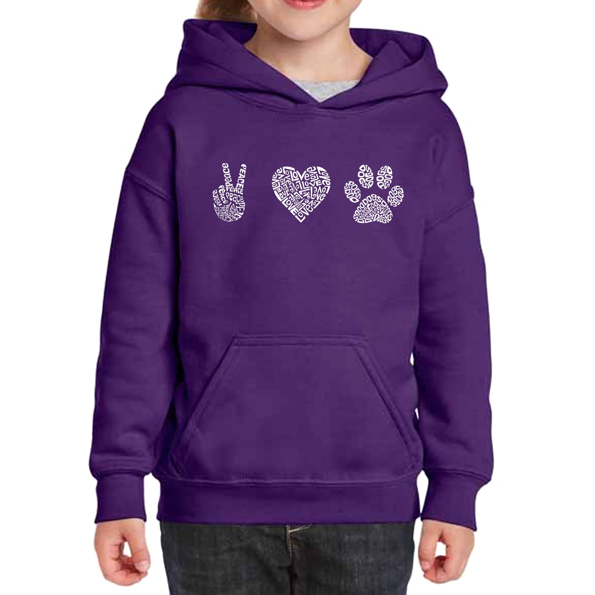 売れ筋商品|||エルエーポップアート カットソー トップス レディース Women's Dog Paw Prints Word Art Hooded Sweatshirt Purple LA Pop Art Girl's 