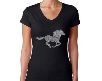 Women's V-neck T-Shirt - Horse Breeds Created Using Popular Horse Breeds