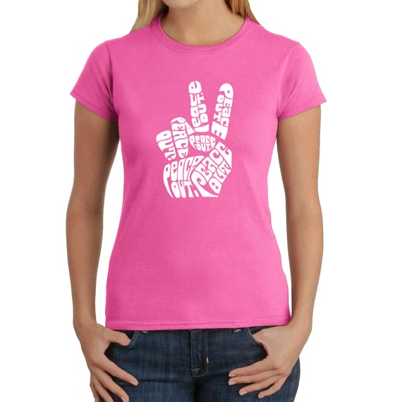 売れ筋商品|||エルエーポップアート カットソー トップス レディース Women's Crewneck Word Art Peace Out Sweatshirt Top Purple La Pop Art Women's Crewneck Word Art Peace Out Sweatshirt