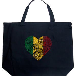 Large Tote Bag Created using the Words One Love Heart image 1