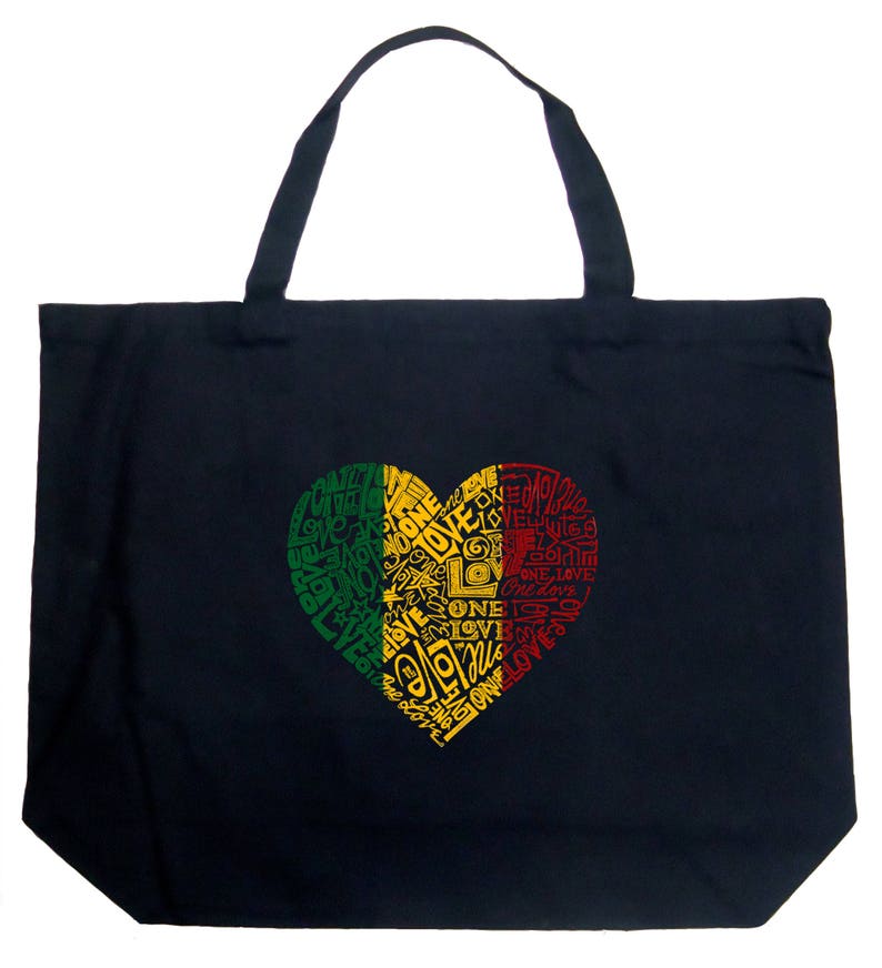 Large Tote Bag Created using the Words One Love Heart image 1