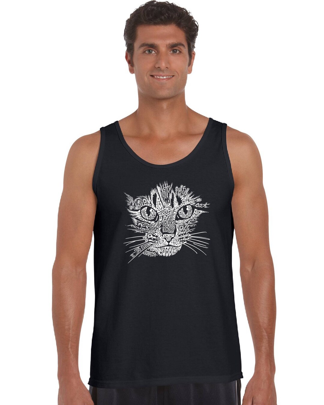 Men's Tank Top Created Out of Cat Themed Words Face - Etsy