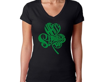 売れ筋商品|||エルエーポップアート Tシャツ トップス レディース Women's St. Patrick's Day Shamrock Word Art V-neck T-shirt Black LA Pop Art Women's Word Art V-neck T-shirt - St. Patrick's