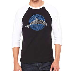 Men&#39;s Raglan Baseball Word Art T-shirt - Species of Dolphin