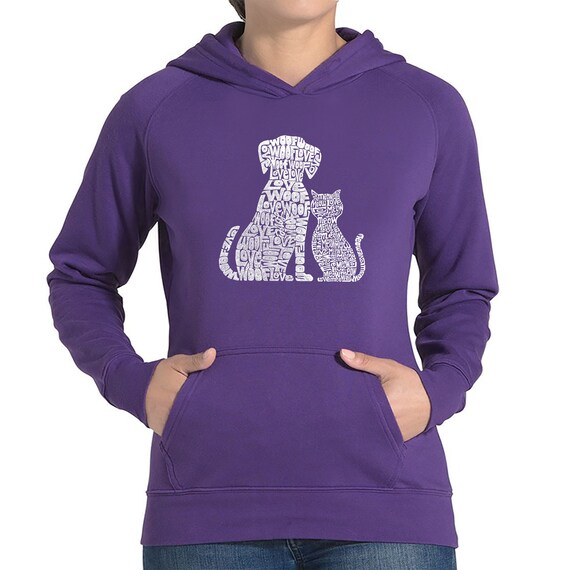 売れ筋商品|||エルエーポップアート カットソー トップス レディース Women's Dog Paw Prints Word Art Hooded Sweatshirt Purple LA Pop Art Girl's 
