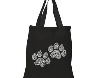 Small Tote Bag - Dog Paw Prints created out of the Word Woof