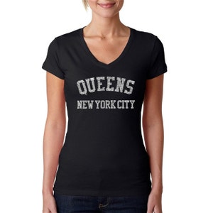 Women's V-neck T-shirt - Popular Neighborhoods in Queens, NY