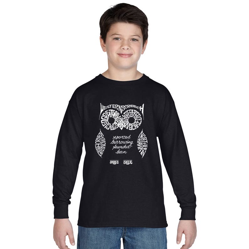 Boy's Long Sleeve T-shirt Created out of the Different Species of Owl image 1