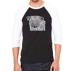 Men&#39;s Raglan Baseball Word Art T-shirt - Pug Face
