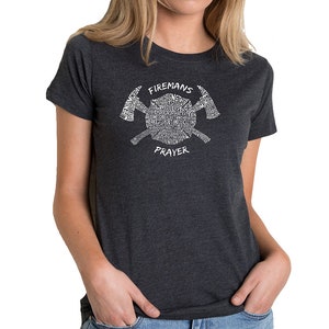 Women&#39;s Premium Blend Word Art T-shirt - Fireman&#39;s Prayer