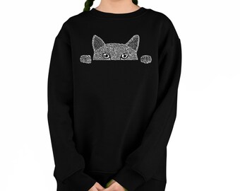 売れ筋商品|||エルエーポップアート カットソー トップス レディース Women's Word Art Peeking Cat Crewneck Sweatshirt Black Peeking Cat - Girl's Word Art Crewneck Sweatshirt - Etsy