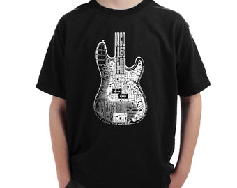 LA Pop Art Boy's Word Art T-shirt - Bass Guitar