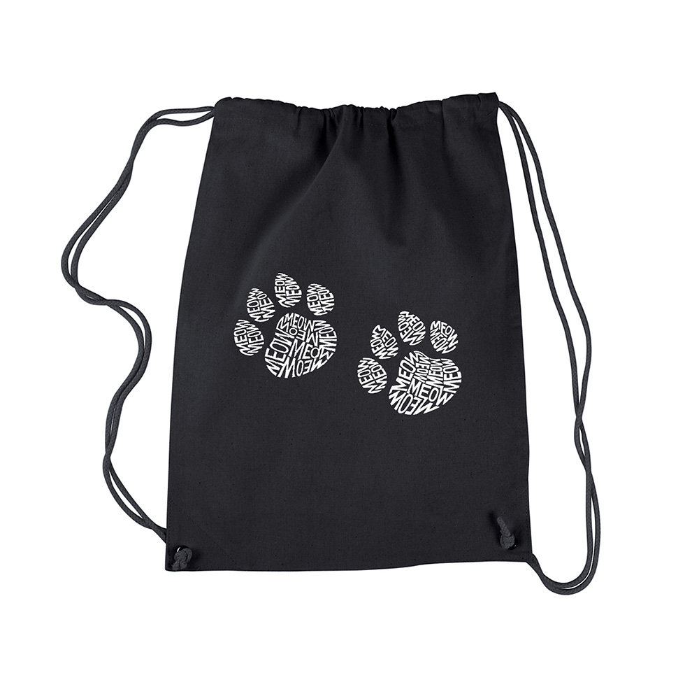 Drawstring Backpack Cat Paw Prints Created out of the Word Meow Drawstring Backpack Cat Paw Prints Created out of the Word Meow
