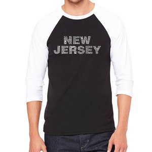Men&#39;s Raglan Baseball Word Art T-shirt - New Jersey Neighborhoods