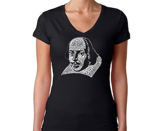 Women's V-Neck T-Shirt - Created using The titles of all of William Shakespeare's Comedies & Tragedies