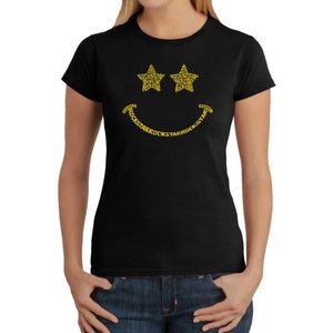 LA Pop Art Women&#39;s Word Art T-shirt -  Rockstar Smiley