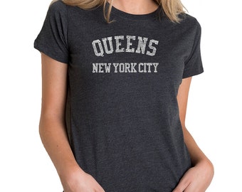 Women's Premium Blend Word Art T-shirt - Popular Neighborhoods In Queens, Ny