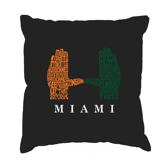Throw Pillow Cover Word Art Miami Hurricanes Hand Symbol Etsy