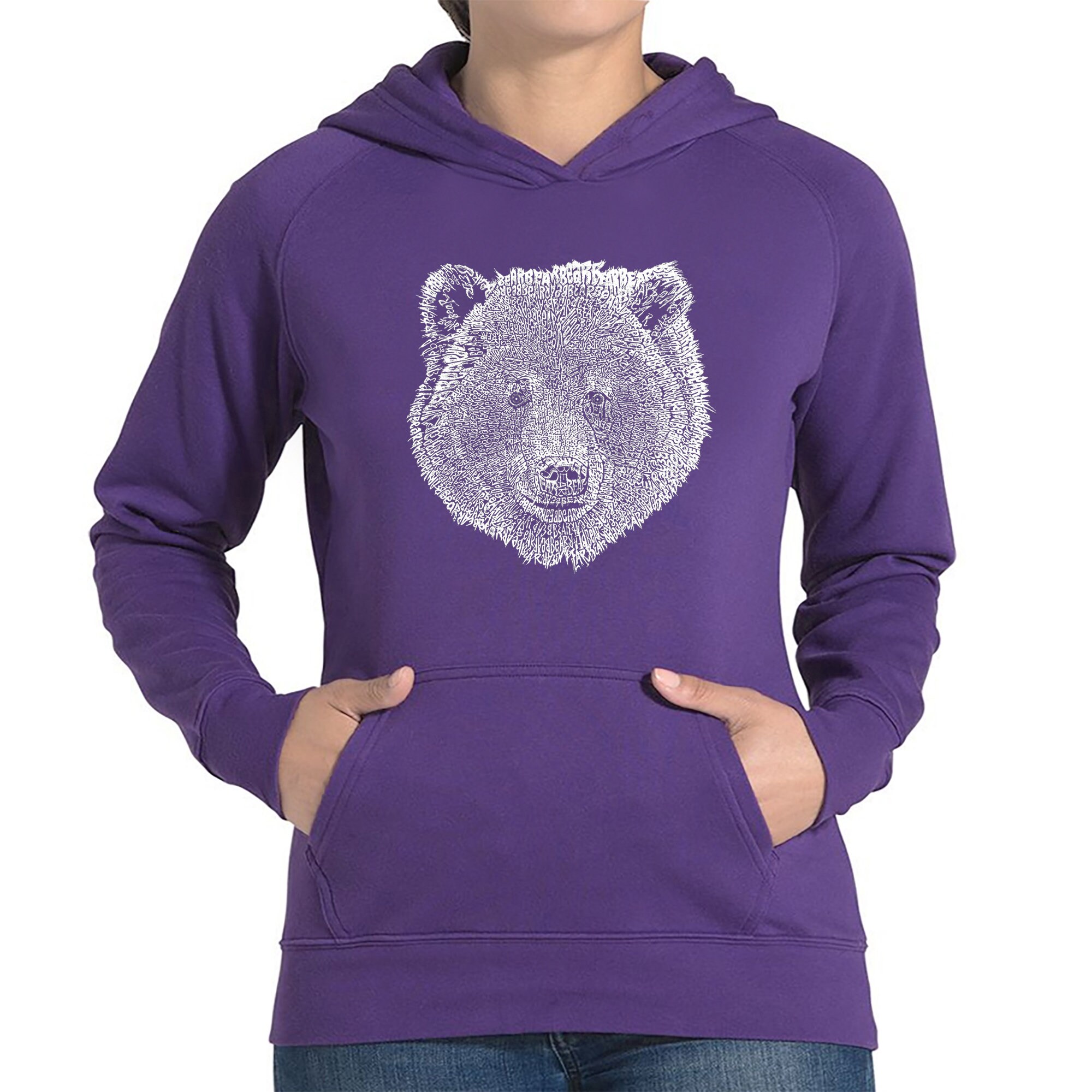 LA Pop Art Women s Word Art Hooded Sweatshirt Bear Face Etsy