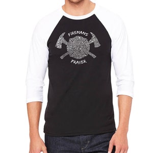 Men&#39;s Raglan Baseball Word Art T-shirt - Fireman&#39;s Prayer