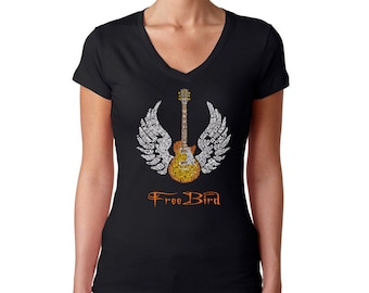 Women&#39;s V-neck T-shirts - Created using rock&#39;s great anthem  Lyrics To Freebird