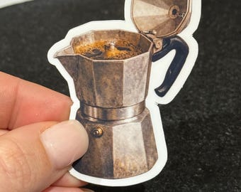 Vintage Moka Pot Sticker | Espresso Maker Decal, Coffee Lover Laptop Water Bottle Sticker