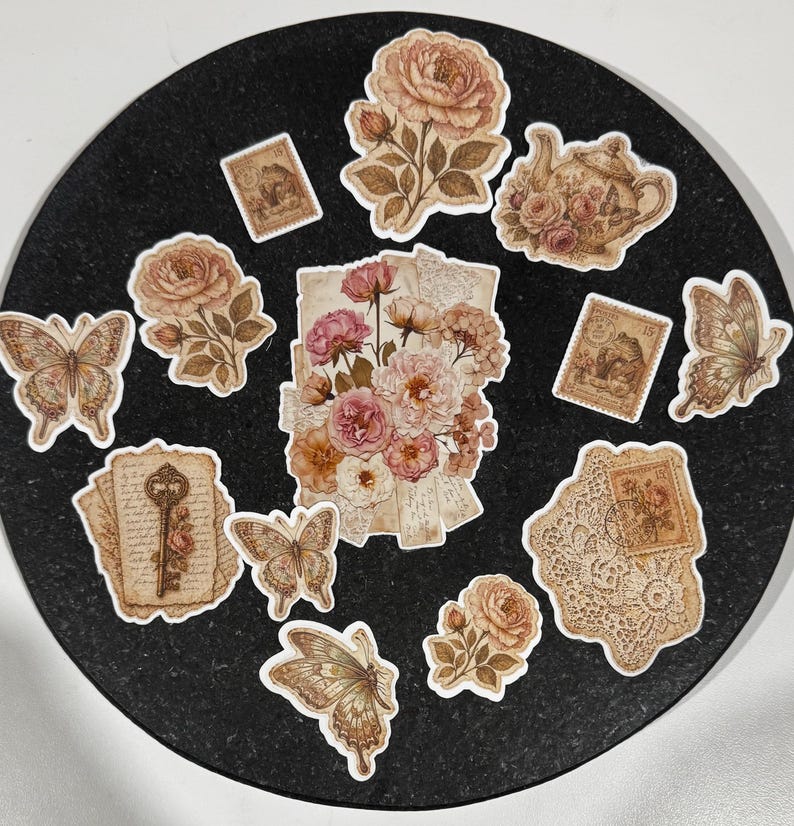 Vintage Key Love Letters Sticker Pack | Wedding Romantic Scrapbook Ephemera Journal Supplies afbeelding 1