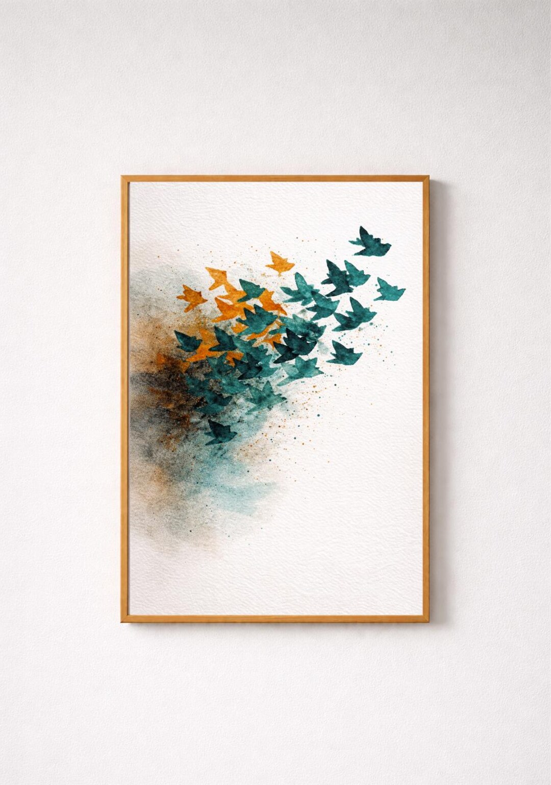 Abstract Birds in Flight Wall Art Print, Watercolor Bird Flock Painting ...