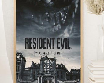 Pôster de Resident Evil | Arte de parede de jogo de terror | Impressão de sobrevivência zumbi | Decoração sombria para jogos | Pôster do filme Biohazard