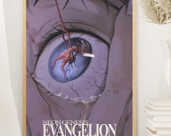 Pôster de Neon Genesis Evangelion | Arte de parede de anime com mechas | Impressão retrô de ficção científica | Pôster decorativo de mangá japonês