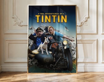 Pôster de As Aventuras de Tintim | Arte de Parede Clássica em Quadrinhos | Impressão de Aventura Vintage | Pôster Decorativo de Desenho Animado Retrô