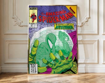 Pôster do Homem-Aranha em Quadrinhos | Arte de Parede de Super-Herói da Marvel | Impressão Retrô de Quadrinhos | Decoração Vintage do Aranhaverso