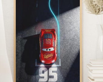 Pôster do Relâmpago McQueen | Arte de Parede do Filme Carros | Impressão de Corrida da Pixar | Decoração de Carro de Desenho Animado | Pôster de Filme de Animação