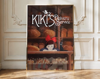 Pôster de O Serviço de Entregas da Kiki | Arte de Parede do Studio Ghibli | Impressão Aconchegante de Anime | Decoração de Fantasia Japonesa | Pôster Mágico de Filme