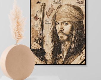Jack Sparrow Poster | Pirates Of The Caribbean Wall Art | Captain Pirate Print | Adventure Movie Decor | Nautical Poster