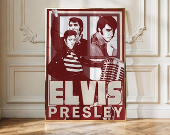Pôster do Elvis Presley | Arte de parede do Rei do Rock | Impressão musical vintage | Decoração retrô de Hollywood | Pôster de rock clássico