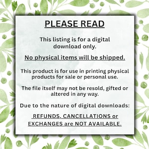 K&ouml;nnte beinhalten: Ein wei&szlig;es Quadrat mit dem Text "PLEASE READ" oben. Der Text erkl&auml;rt, dass das Angebot f&uuml;r einen digitalen Download gilt, ohne dass physische Artikel versendet werden. Es werden Nutzungsrechte aufgef&uuml;hrt und es wird angegeben, dass keine R&uuml;ckerstattungen, Stornierungen oder Umtausch m&ouml;glich sind.