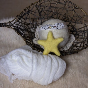 Newborn photography prop needle felted star tieback and knit wrap set Starter set newborn lovie photo prop newborn headband