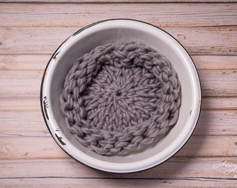 Chunky Knit Textured Round Layer Newborn Photography Prop Basket Stuffer Layer Photo Prop Wool Rug
