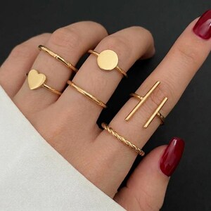 Minimalistiskt guldringset, 6 st stapelbara geometriska knogringar, fina hjärt- och stång-midiringar, bohemiskt fingerringset för kvinnor