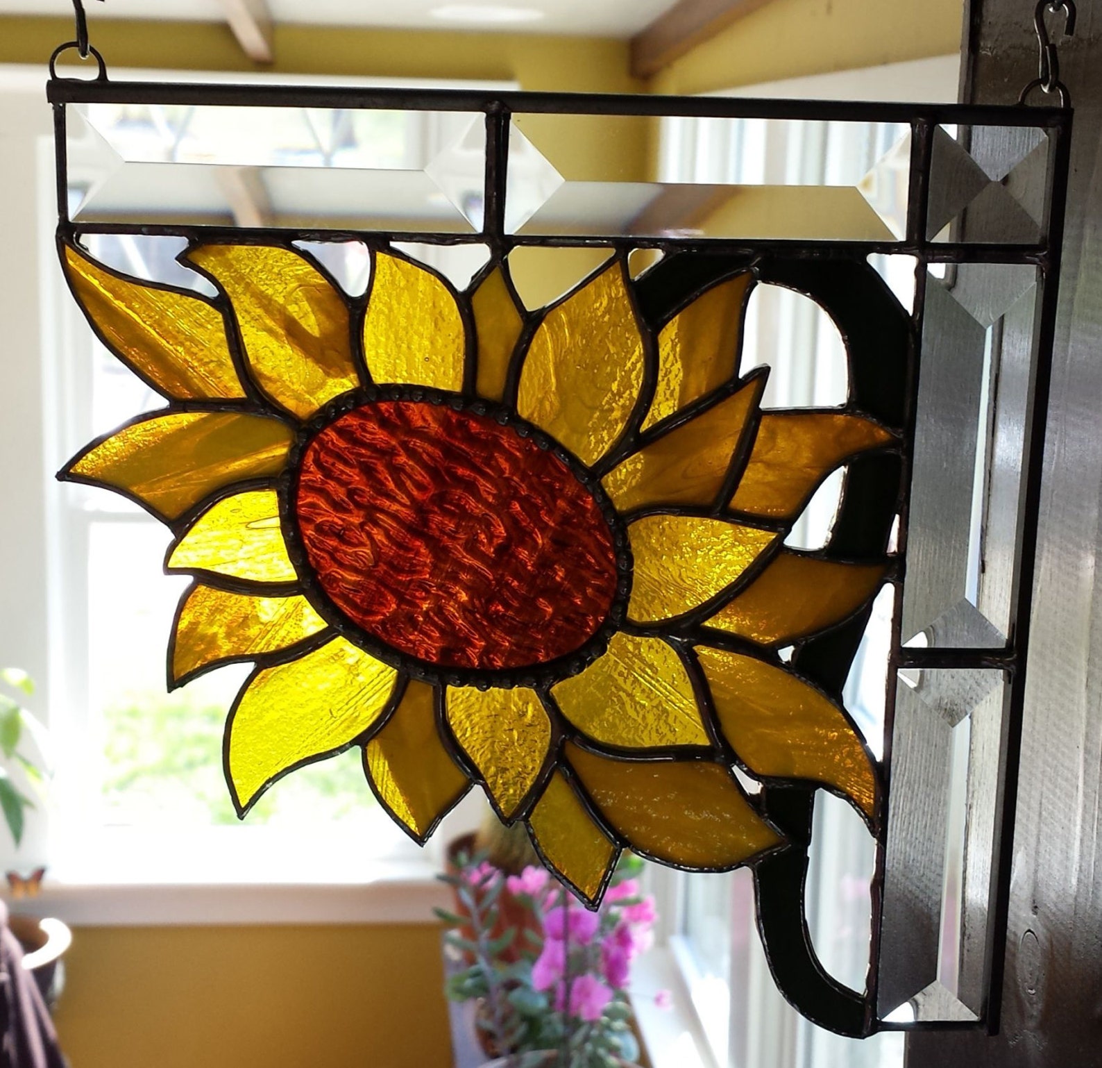 sunflower window corner stained glass pdf pattern etsy