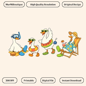 Summer Goose PNG Bundle, Funny Duck Vacation PNG, Beach Goose Clipart, Pool Float Duck PNG, Cute Summer png (Digital Download)
