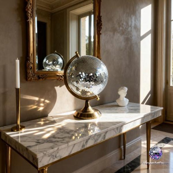Disco Mirror Ball Decor , Gold Stand Centerpiece