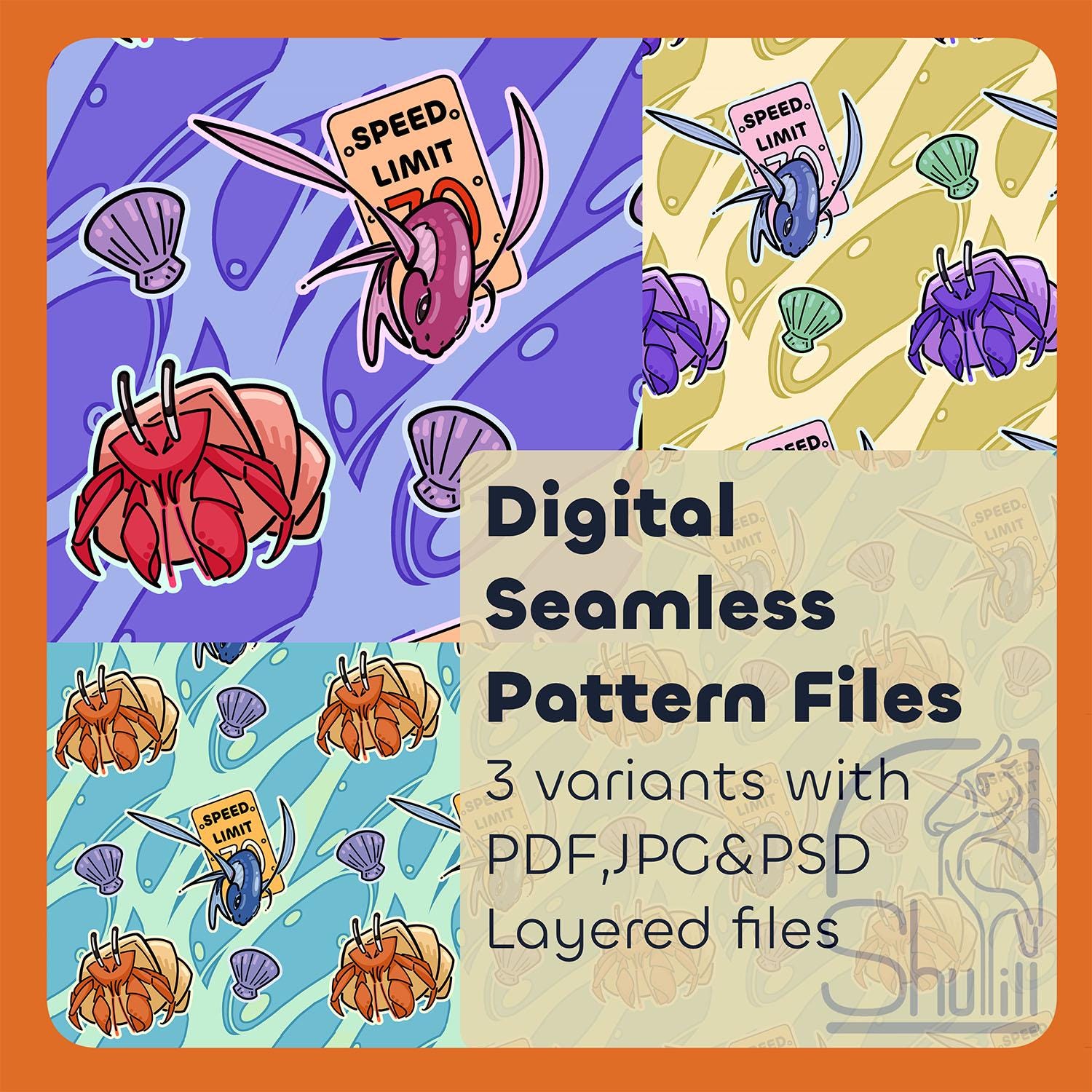 Fdlying Fish Pattern Funky Flying Fish Hermit Crab Seamless Pattern, Speed Limit Fantasy ...
